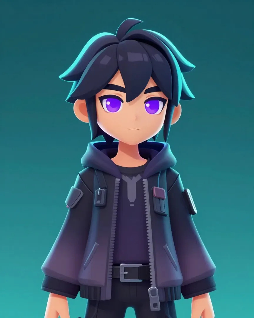 Example avatar: an androgynous character in dark techwear